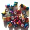 25 9x7mm Metallic Rainbow Glass Cylinder Beads